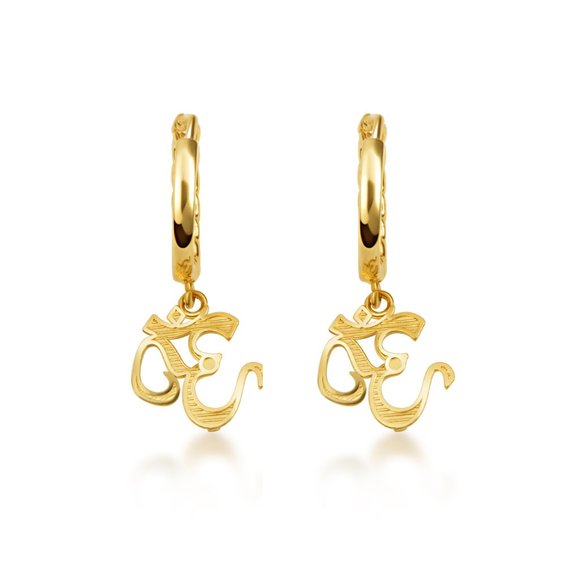 10K or 14K Yellow Gold Spiritual Om Symbol Cuban Link  10K Yellow Gold Spiritual Om Symbol Cuban Link Huggies Earrings